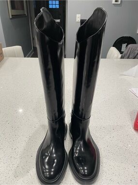 Jil Sander Glossy Black Over-the-Knee Boots